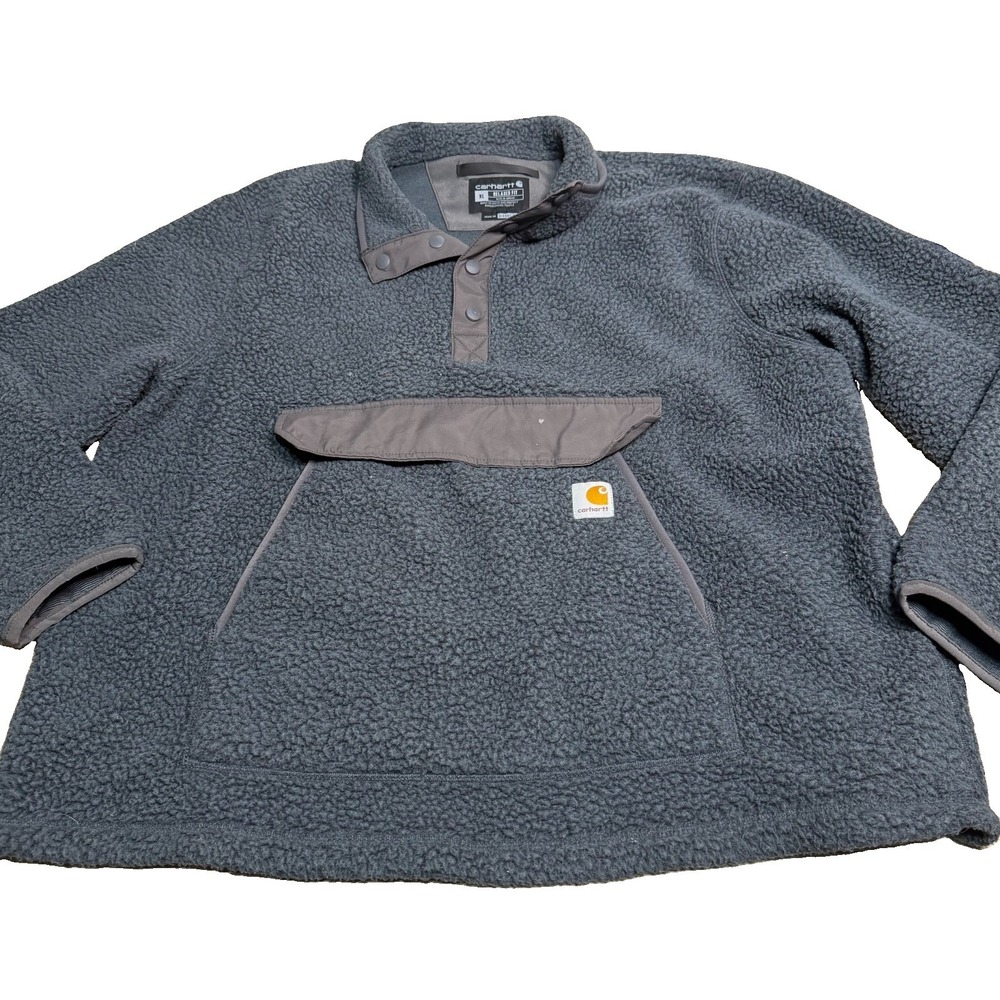 Carhartt Jacket Mens XL Gray Sherpa Fleece Snap Pullover Windbreaker OJ4991-M